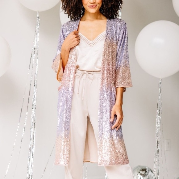SKIES ARE BLUE SEQUIN KIMONO CARDIGAN - Picture 1 of 13